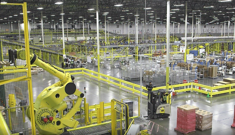 interior of large automated warehouse