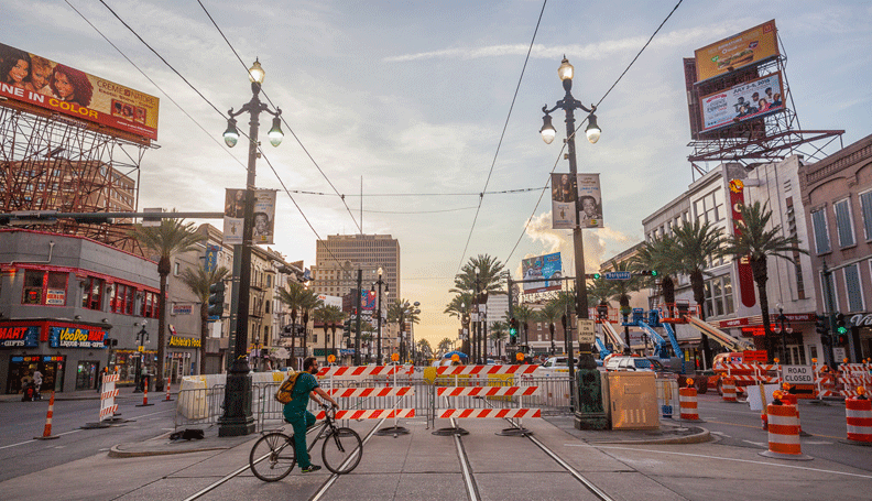 Construction on downtown New Orleans's Canal Street in July 2015.