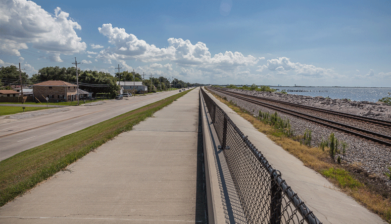 A levee near the shores of Lake Pontchartrain.