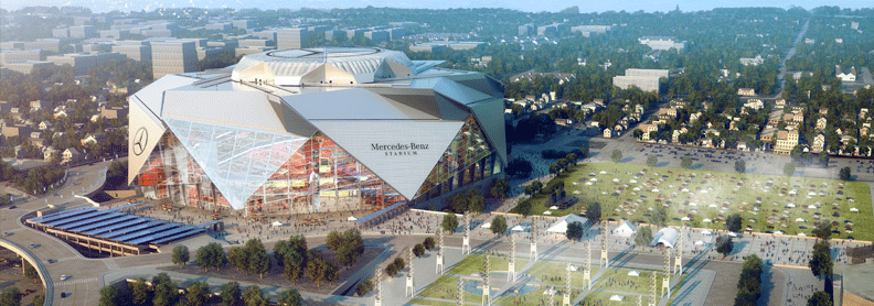 panoramic photograph of Atlanta's Mercedes-Benz Stadium