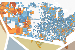 map of U.S. metropolitan statistical areas in various colors