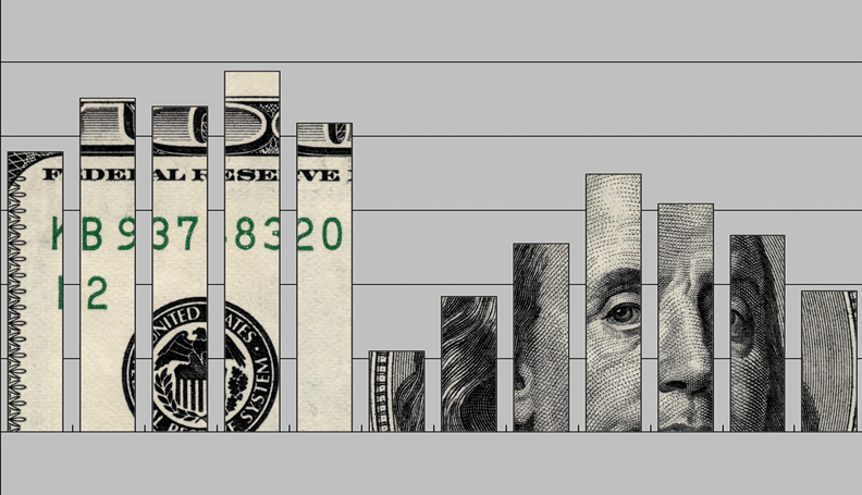 bar chart with $100 bill as the background