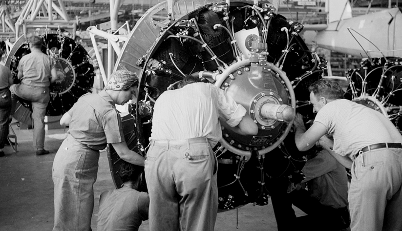 In the engine installation section of Nashville's Vultee Aircraft Company in 1942. Photo courtesy of the Library of Congress photographic archives
